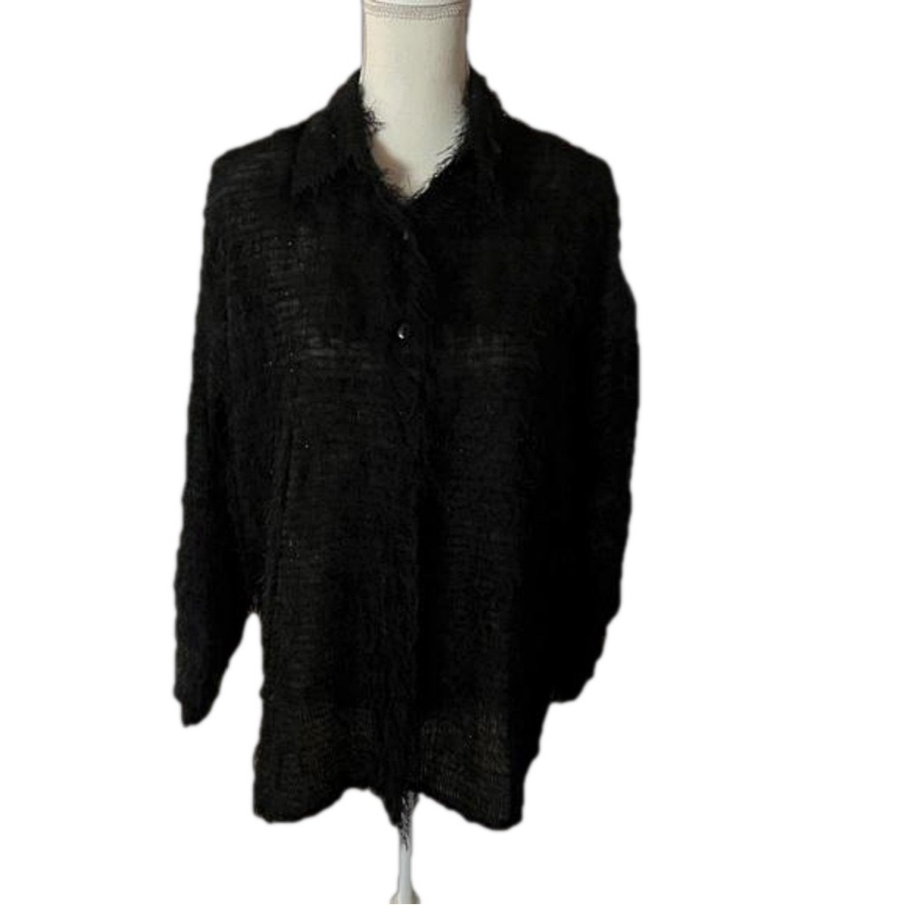 Black Long Sleeve Button Down Lightweight Textured Jacket Size L